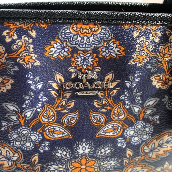 COACH Large Tote & Matching Wristlet, Blue/Orange Floral PVC, EUC - Picture 7 of 13